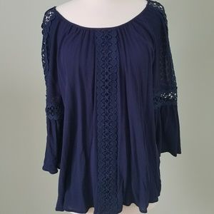 Westport blue cut out lace blouse